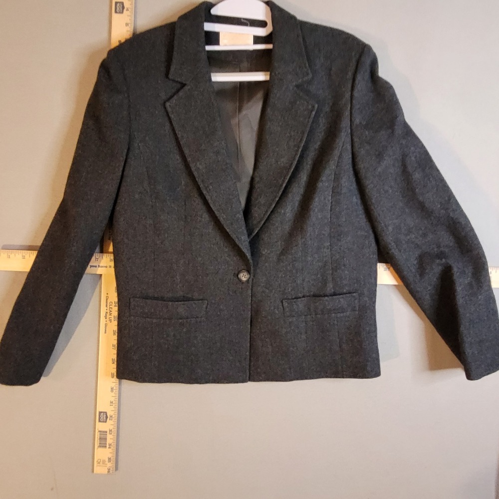 Pendleton Vintage Wool Blazer Womens 14 Charcoal Gray Single Button Made‎ in USA